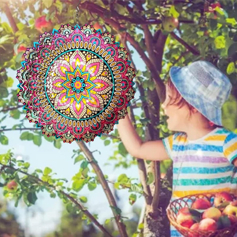 Eiryhope Mandala Blossom Wind Spinner - Metal Wind Spinners | 12inch 3D Kinetic Laser Cut Hanging Wind Sculpture & Wind Catcher | Outdoor Decor for Garden, Patio, Yard Art - Image 2
